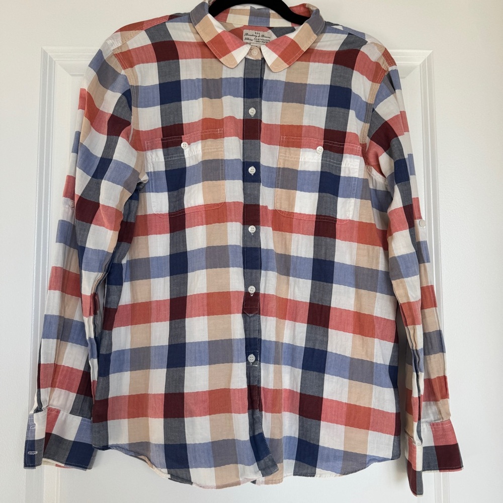 MADEWELL Broadway & Broome Women’s Plaid Button Down Shirt 100% Cotton Large EUC - Picture 8 of 14